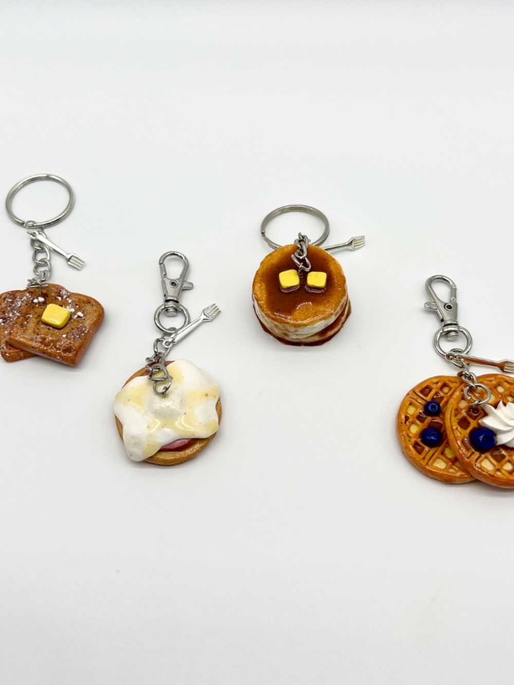 Breakfast Food Keychain or Bag Clip – Pancakes, Waffles, French Toast, Eggs Bene - Picture 4 of 16